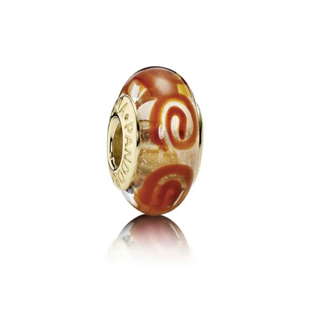 NEW Pandora RETIRED RARE 14k Gold Glass Red Swirl Murano Charm - Picture 16 of 16